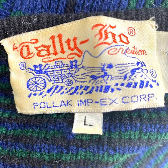 90s TALLY HO Green and Blue Plaid Gold Button Accent Button Up Cardigan - Picture 4 of 7